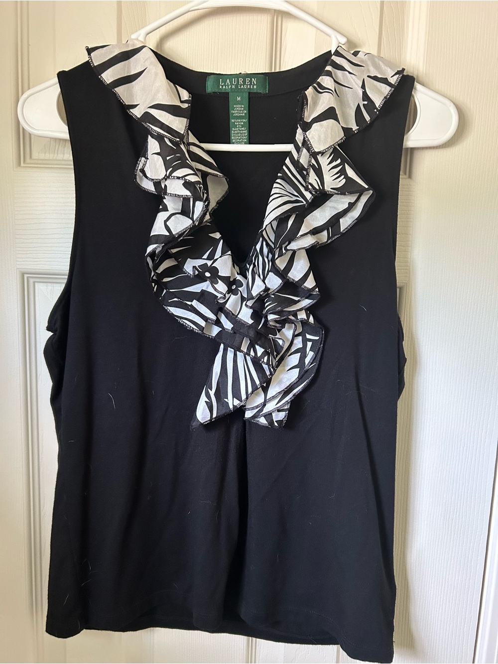 Ralph Lauren Black Sleeveless Ruffle-Collar Camisole